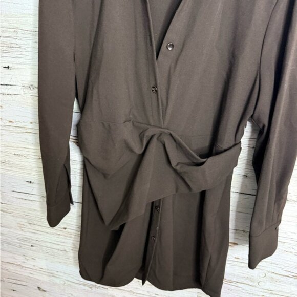 Zara Brown Cuffed Sleeve Dress collar long sleeve mini size large - Picture 2 of 7